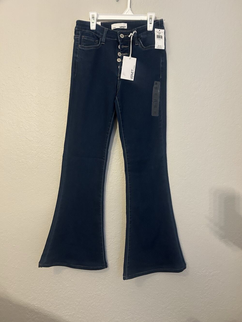 VERVET Womens Jeans Blue Dark Wash High Rise Flared Slim Fit Stretch 5-Pocket